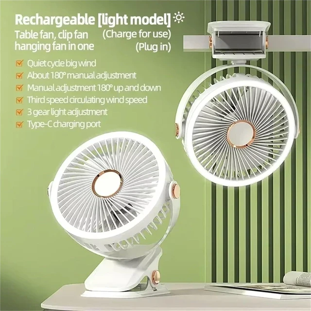Alt view image 2 of 6 - Handheld Fan, Camping Fan Rechargeable Desktop Portable Air Circulator Wireless Ceiling Electric Fan With LED Light Clip-on Home Fan 8000mAh,for Travel, Office(Blue)