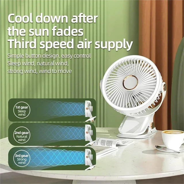 Alt view image 3 of 6 - Handheld Fan, Camping Fan Rechargeable Desktop Portable Air Circulator Wireless Ceiling Electric Fan With LED Light Clip-on Home Fan 8000mAh,for Travel, Office(Blue)