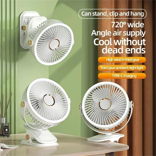 Alt view image 4 of 6 - Handheld Fan, Camping Fan Rechargeable Desktop Portable Air Circulator Wireless Ceiling Electric Fan With LED Light Clip-on Home Fan 8000mAh,for Travel, Office(Blue)