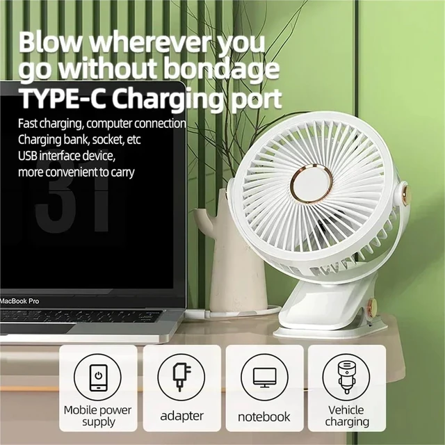 Alt view image 6 of 6 - Handheld Fan, Camping Fan Rechargeable Desktop Portable Air Circulator Wireless Ceiling Electric Fan With LED Light Clip-on Home Fan 8000mAh,for Travel, Office(Blue)