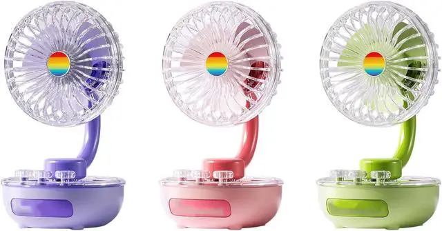 Alt view image 7 of 7 - Portable Desktop Fan USB Rechargeable Desk Outdoor Desk Fan with LED Light 3 Speed Portable Desktop for Bedroom