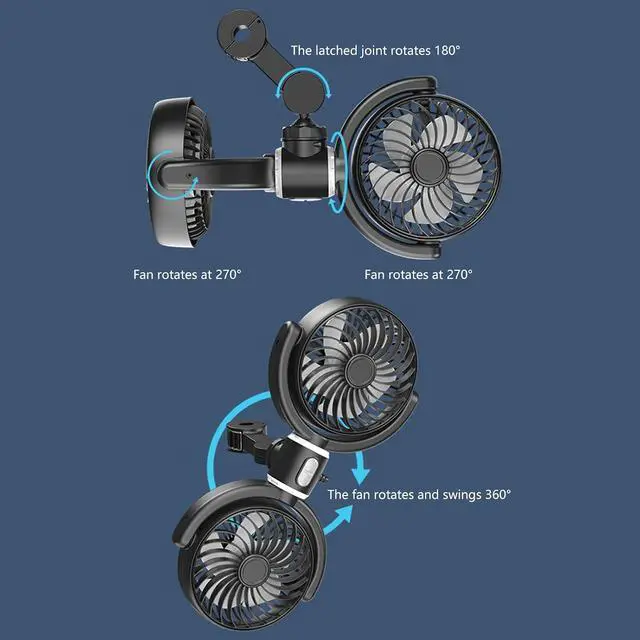 Alt view image 5 of 7 - Lightweight Double Head Car Fan 3 Speed USB Powered Rotatable Cooling Device for Enhanced Circulation