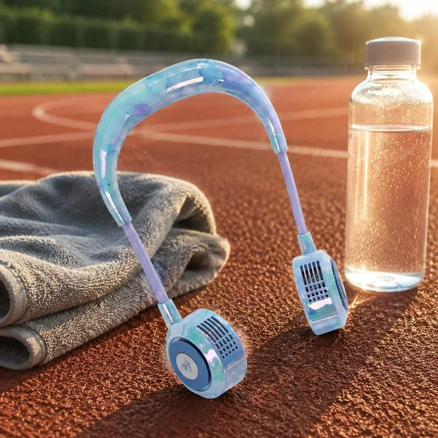 Alt view image 4 of 7 - Wearable Wearable Cooling Fan Portable Neck Ventilation Fan USB g for Outdoor, Travel, Sports, Ice Blue Sky, 160x250x35mm