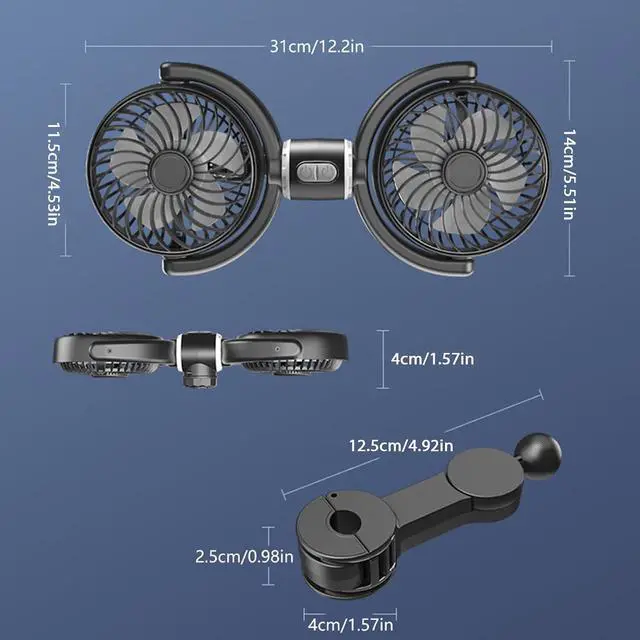 Alt view image 6 of 7 - Lightweight Double Head Car Fan 3 Speed USB Powered Rotatable Cooling Device for Enhanced Circulation