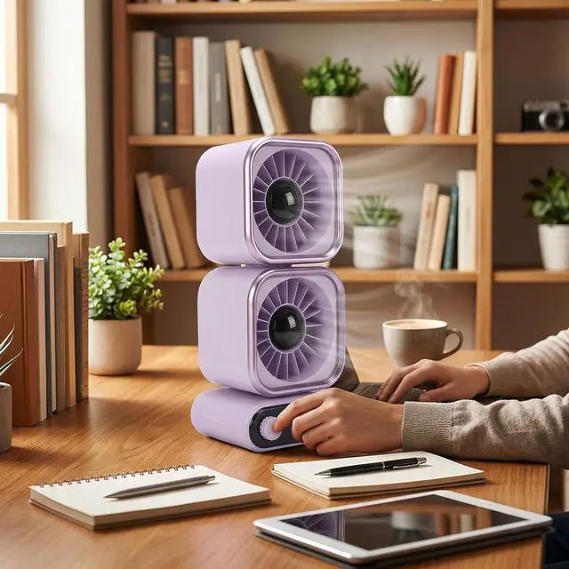 Alt view image 2 of 7 - Dpofirs Dual Head Table Fan, 100 Speed Adjustable Dual Motor Fan, 4000mAh USB Rechargeable for Bedroom Home Office Use