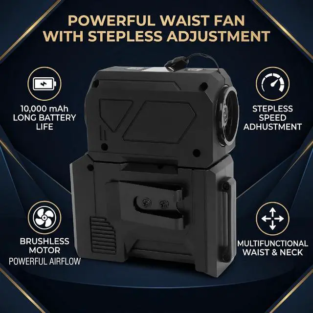Alt view image 7 of 7 - Fafeicy Personal Fan 10000mAh Stepless Speed LED Screen Waist Fan Portable Air Blower for Outdoor Hiking Travel