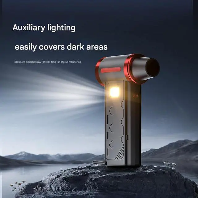 Alt view image 4 of 7 - USB C Fast Charging Rechargeable Handheld Fan 130000RPM with Turbos Mode 6 Adjustable Gears and LED Light Completed High Powerful Fan