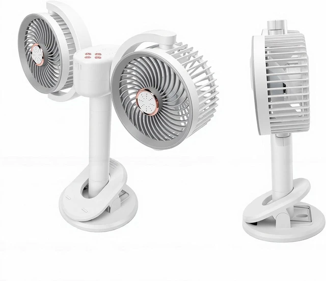 Alt view image 3 of 7 - SUNGOOYUE Dual Head Desk Fan, Table Fans 360° Rotation 30Db With Night Light For Bedroom Office Dorm Room Dual Head Desk Fan, Usb Rechargeable 2400Mah Usb