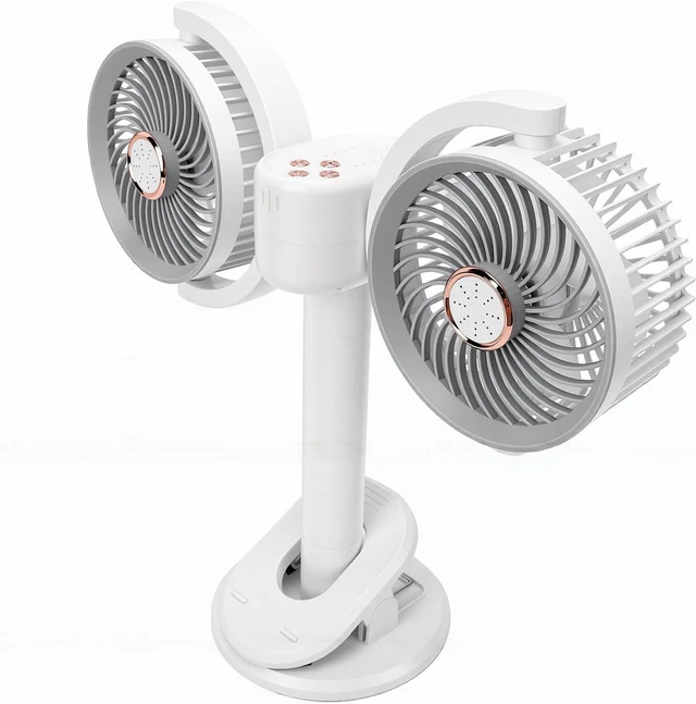 Alt view image 2 of 7 - SUNGOOYUE Dual Head Desk Fan, Table Fans 360° Rotation 30Db With Night Light For Bedroom Office Dorm Room Dual Head Desk Fan, Usb Rechargeable 2400Mah Usb