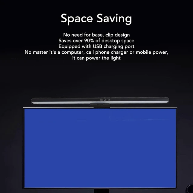 Alt view image 7 of 7 - LED Computer Light Bar, Touch Control Stepless Dimming Eye Friendly Display Lamp, 3 Color Temperatures USB Powered Screen Light for Reading Work and Gaming