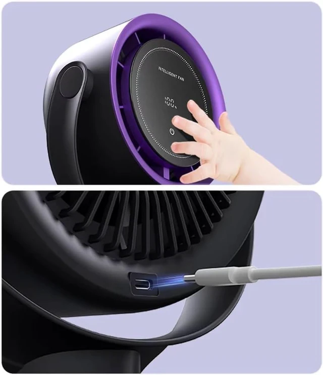 Alt view image 7 of 7 - Air Circulating Fan 4000mAh Capacity Fan Cooling Fan 100 Speed Table Fan Suitable for Dorms Offices Travel