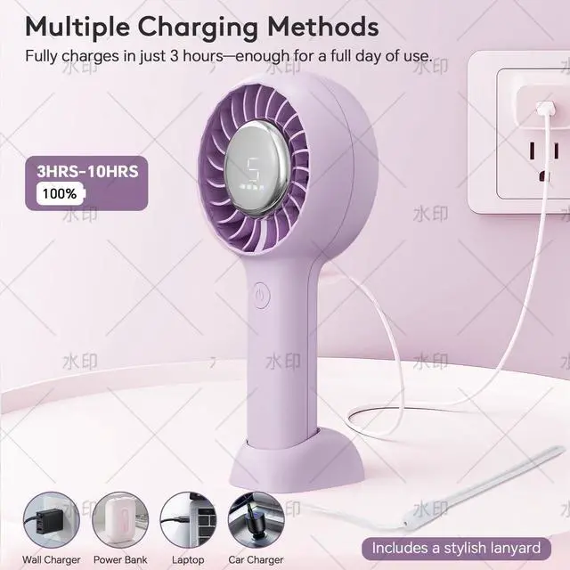 Alt view image 3 of 6 - ZOZOO Portable Fan, USB Rechargeable 5 Speed Handheld Fan,LED Display &High Power Motor Table Fan, 2 IN 1 Quiet Strong personal Neck fans for Travel,Camping,Beach Concert (Purple)
