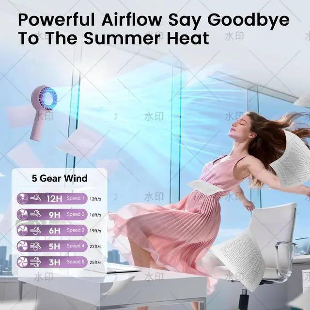 Alt view image 4 of 6 - ZOZOO Portable Fan, USB Rechargeable 5 Speed Handheld Fan,LED Display &High Power Motor Table Fan, 2 IN 1 Quiet Strong personal Neck fans for Travel,Camping,Beach Concert (Purple)