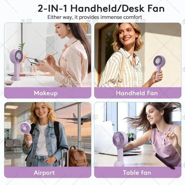 Alt view image 5 of 6 - ZOZOO Portable Fan, USB Rechargeable 5 Speed Handheld Fan,LED Display &High Power Motor Table Fan, 2 IN 1 Quiet Strong personal Neck fans for Travel,Camping,Beach Concert (Purple)