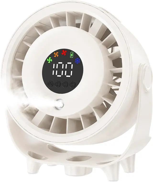 Main image of Ouddy Mode Portable Misting Desk Fan, 100 Speeds Quiet Table Fans with LED Display, 6.3 Inch Wall-Mouted Design USB Rechargeable Desktop Fans for Bedroom Office Home Kitchen Outdoor White