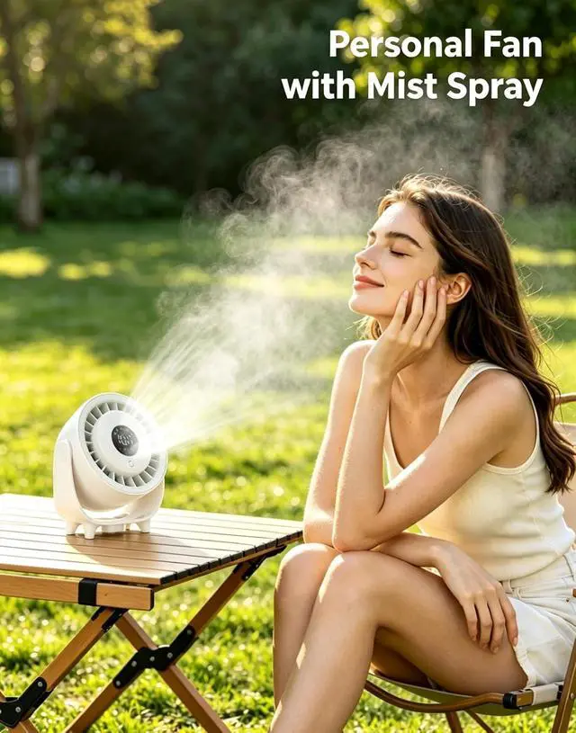 Alt view image 2 of 7 - Ouddy Mode Portable Misting Desk Fan, 100 Speeds Quiet Table Fans with LED Display, 6.3 Inch Wall-Mouted Design USB Rechargeable Desktop Fans for Bedroom Office Home Kitchen Outdoor White