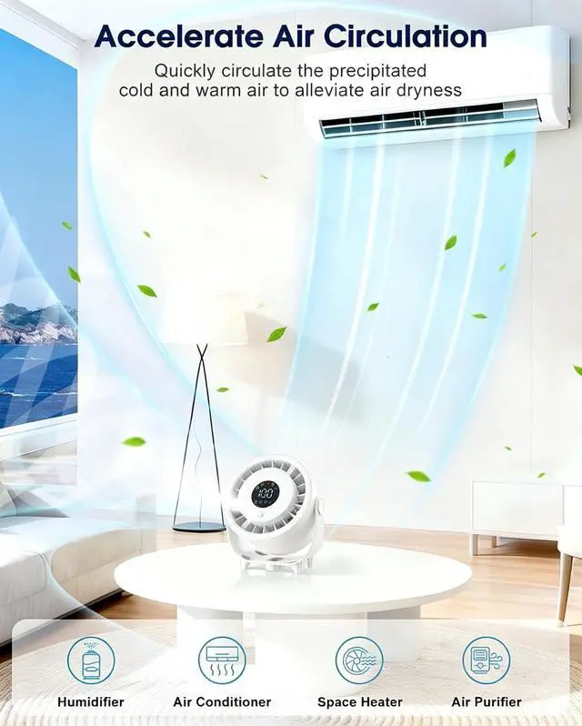 Alt view image 6 of 7 - Ouddy Mode Portable Misting Desk Fan, 100 Speeds Quiet Table Fans with LED Display, 6.3 Inch Wall-Mouted Design USB Rechargeable Desktop Fans for Bedroom Office Home Kitchen Outdoor White