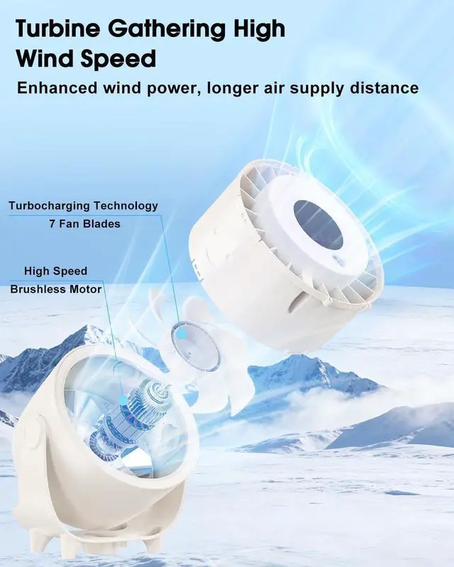Alt view image 7 of 7 - Ouddy Mode Portable Misting Desk Fan, 100 Speeds Quiet Table Fans with LED Display, 6.3 Inch Wall-Mouted Design USB Rechargeable Desktop Fans for Bedroom Office Home Kitchen Outdoor White
