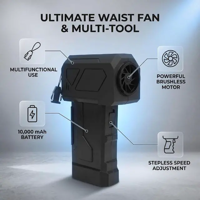 Alt view image 4 of 7 - Fafeicy Personal Fan 10000mAh Stepless Speed LED Screen Waist Fan Portable Air Blower for Outdoor Hiking Travel