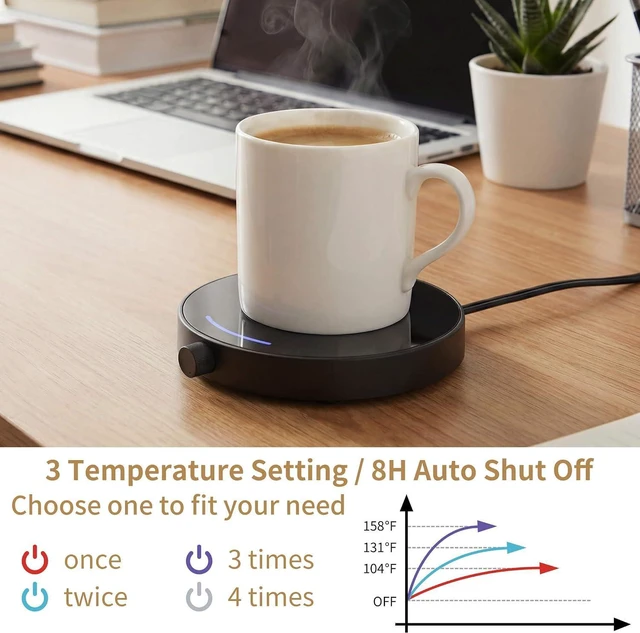 Alt view image 2 of 6 - Coffee Mug Warmer for Desk 4H Auto Shut Off, Smart Coffee Cup Warmer with 3 Temperature Setting, Electric Mug Warmer Plate for Coffee, Milk, Tea (Black)