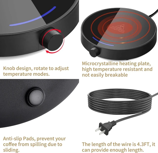 Alt view image 3 of 6 - Coffee Mug Warmer for Desk 4H Auto Shut Off, Smart Coffee Cup Warmer with 3 Temperature Setting, Electric Mug Warmer Plate for Coffee, Milk, Tea (Black)