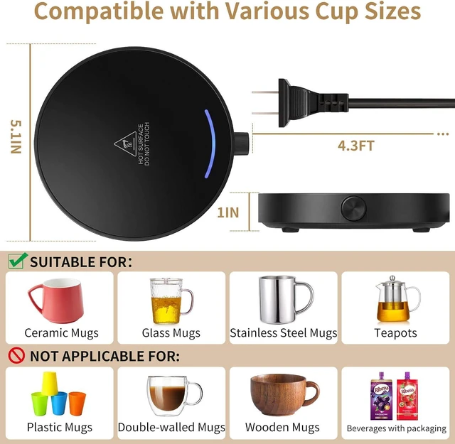 Alt view image 4 of 6 - Coffee Mug Warmer for Desk 4H Auto Shut Off, Smart Coffee Cup Warmer with 3 Temperature Setting, Electric Mug Warmer Plate for Coffee, Milk, Tea (Black)