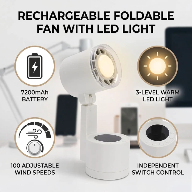 Alt view image 6 of 7 - Keenso USB Desk Fan, Foldable 7200mAh Battery