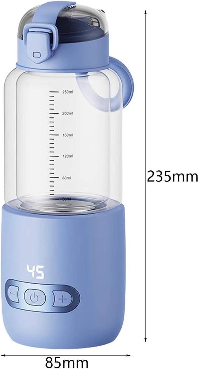 Alt view image 4 of 7 - Thermostatic Mug Portable Milk Warmer Bottle Glass Bottle Fast Heating Electric Water Boiler USB Rechargeable Suitable for Gift Giving Home Decoration, Blue 250ml