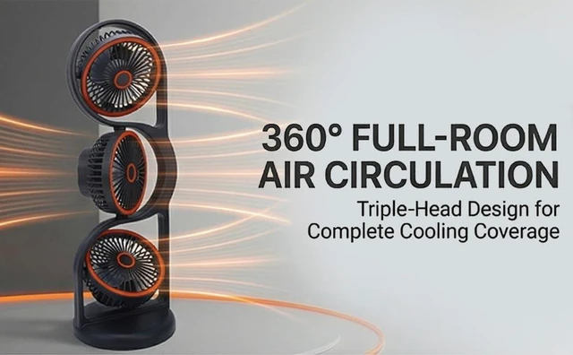 Alt view image 2 of 7 - USB Rechargeable 3 Head Desk Fan Portable Table Fan Office with 360 Air Circulation 5 Speed Settings for Study Work Outdoor (Grey)