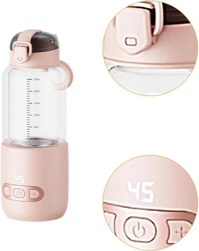 Alt view image 3 of 7 - Thermostatic Mug Portable Milk Warmer Bottle Glass Bottle Fast Heating Electric Water Boiler USB Rechargeable Suitable for Gift Giving Home Decoration, Pink 250ml