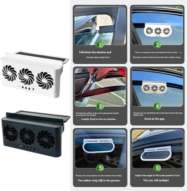 Alt view image 2 of 7 - USB Rechargeable/Solar Car Ventilation Fan Cooling Systems Triple Airflows Air Circulation