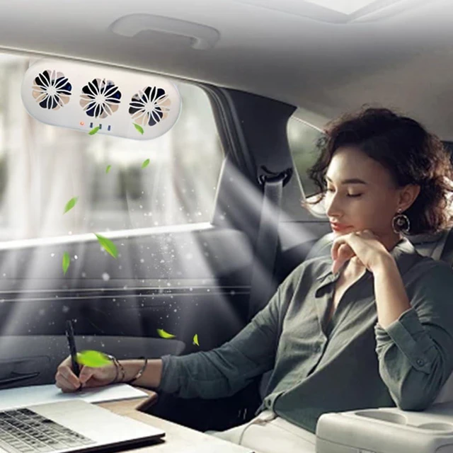 Alt view image 5 of 7 - USB Rechargeable/Solar Car Ventilation Fan Cooling Systems Triple Airflows Air Circulation