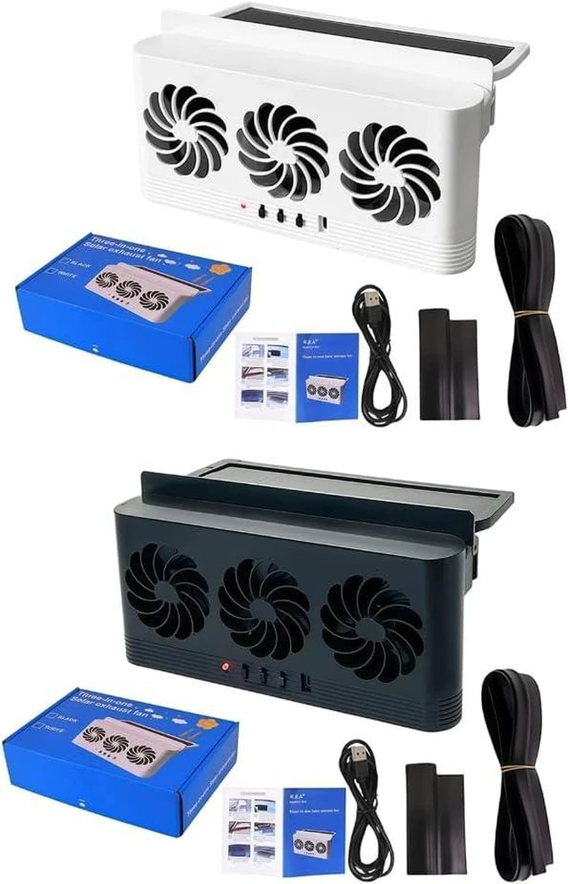 Alt view image 7 of 7 - USB Rechargeable/Solar Car Ventilation Fan Cooling Systems Triple Airflows Air Circulation