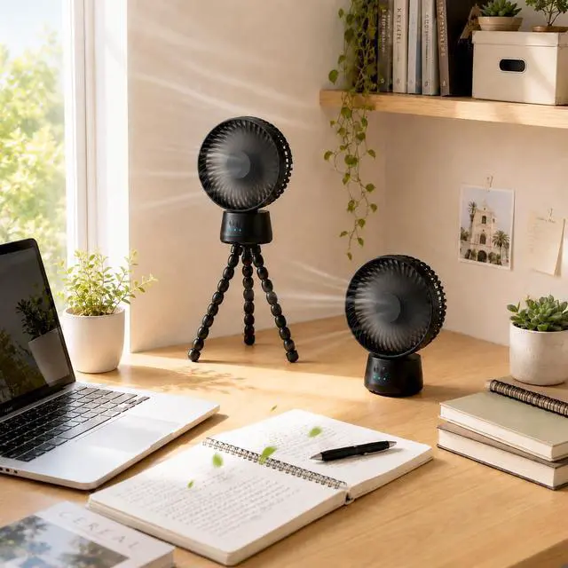 Main image of Portable Rechargeable Fan, 10000mAh Oscillating Desk Fan with Tripod | 10000mAh Battery | Detachable Tripod | 3 Speeds | Auto Oscillation | Night Light | Compact Dorm Fan for Bed, Desk, Travel