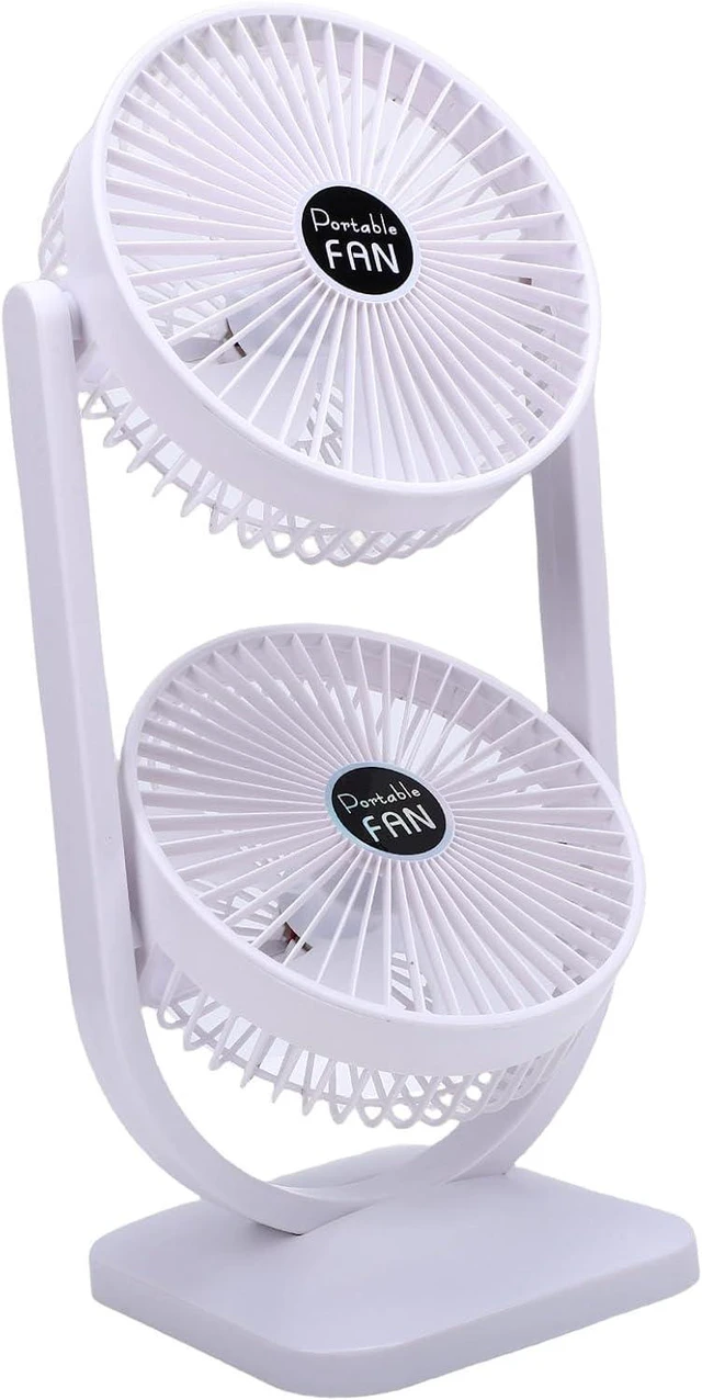 Alt view image 5 of 7 - YOUTHINK Dual Head Desk Fan, ABS Material, 3 Speed Adjustable, USB Rechargeable Cooling Fan for Home Office and Travel