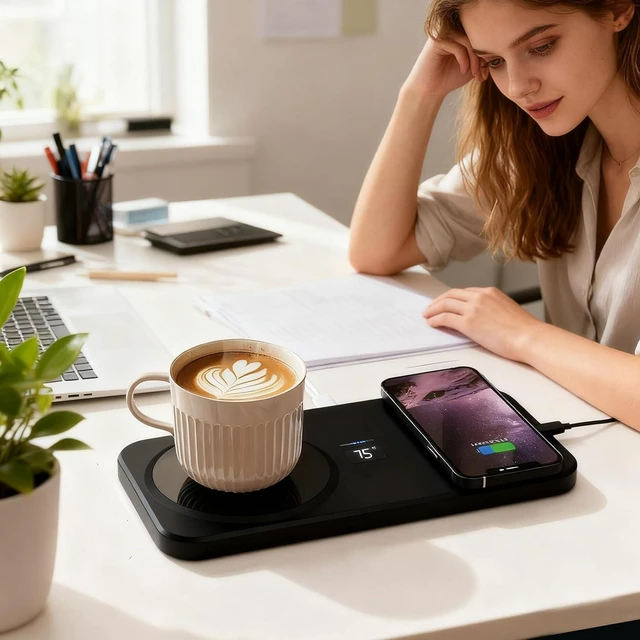 Alt view image 2 of 7 - Genérico Mug Warmer Smart Coffee Warmer with Wireless Charging for Hot Drinks, Heating Base for Charging Drinks on Desk Home Office Travel, Unisex