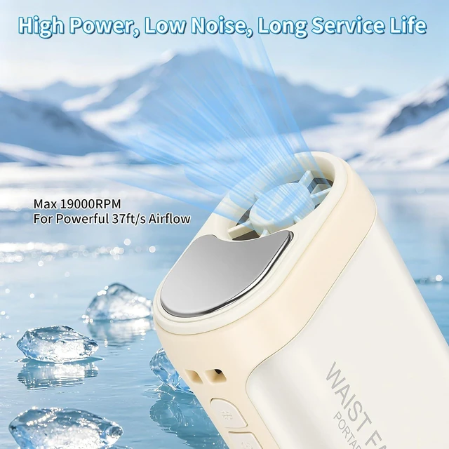 Alt view image 3 of 7 - Portable Waist Fan Rechargeable, Personal Fan Hanging Neck Fan with 11.5m/s Strong Wind, 5 Speeds, LED Display, Metal Cooling Plate,Wearable Belt Fan for Outdoor Camping (white)