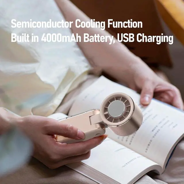 Alt view image 3 of 7 - Handheld Fan 4000mAh Foldable Semiconductor Ice Cooling USB Fan