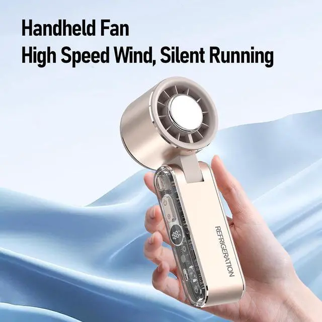 Alt view image 4 of 7 - Handheld Fan 4000mAh Foldable Semiconductor Ice Cooling USB Fan