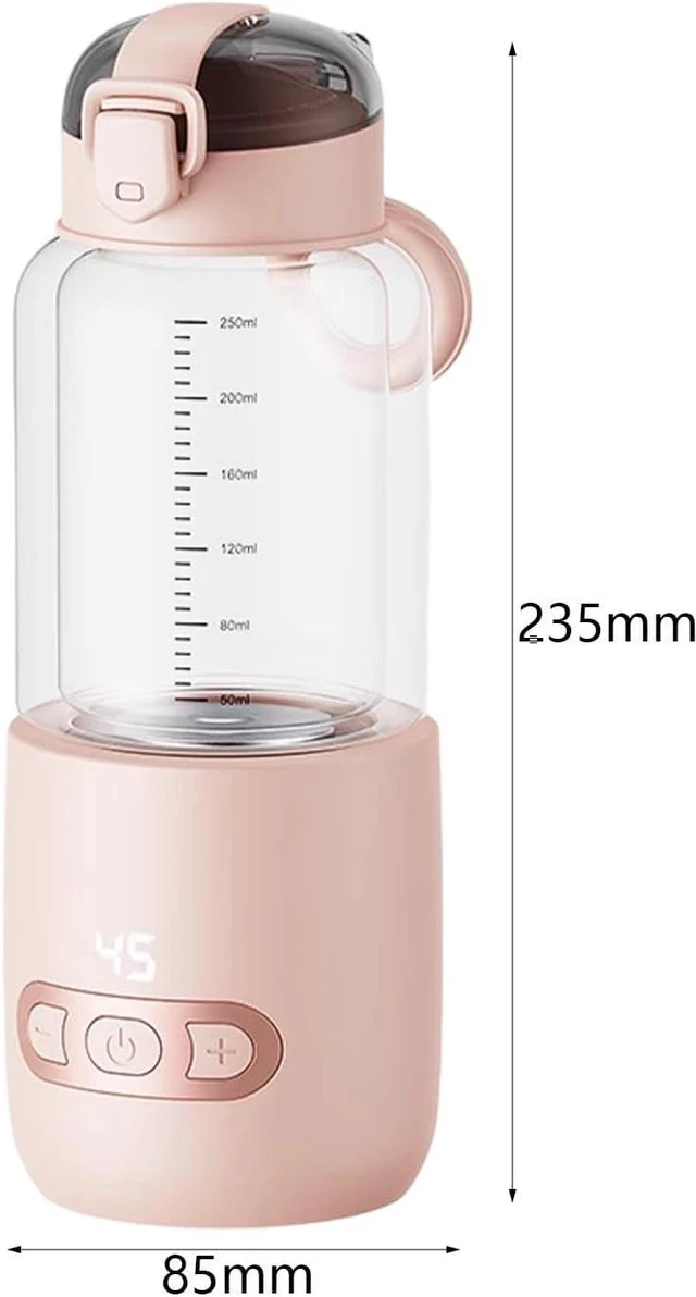 Alt view image 4 of 7 - Thermostatic Mug Portable Milk Warmer Bottle Glass Bottle Fast Heating Electric Water Boiler USB Rechargeable Suitable for Gift Giving Home Decoration, Pink 250ml