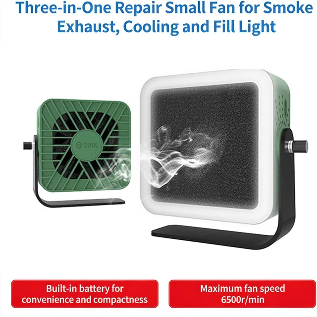 Alt view image 2 of 7 - USB Rechargeable Exhaust Fan with LED Light for Electronics Repair with 6500rpm Speed and 1200mAh Battery Phone Repair Fan