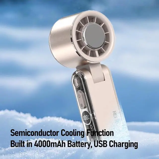 Alt view image 5 of 7 - Handheld Fan 4000mAh Foldable Semiconductor Ice Cooling USB Fan
