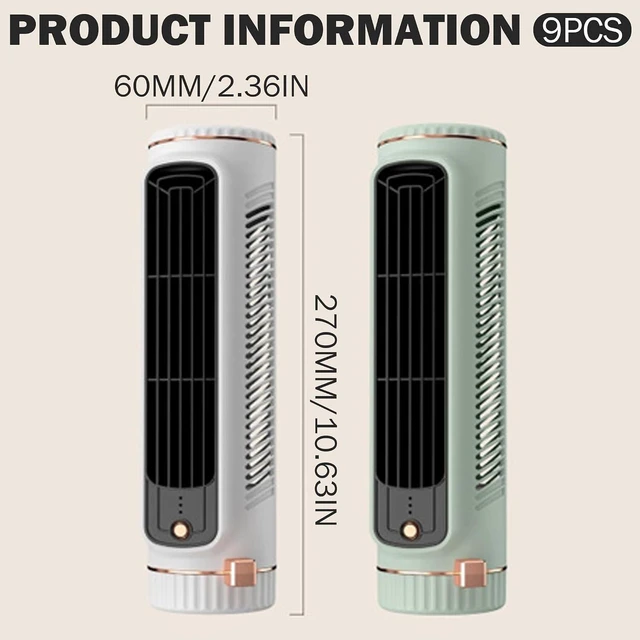 Alt view image 3 of 5 - 2 Pack Cooling Tower Fans, Portable Desktop Cold Air Fans 2-in-1 Stand/lay Flat Design, Usb Rechargeable, White & Green Cold Air Fan Desk Fan for Bedroom