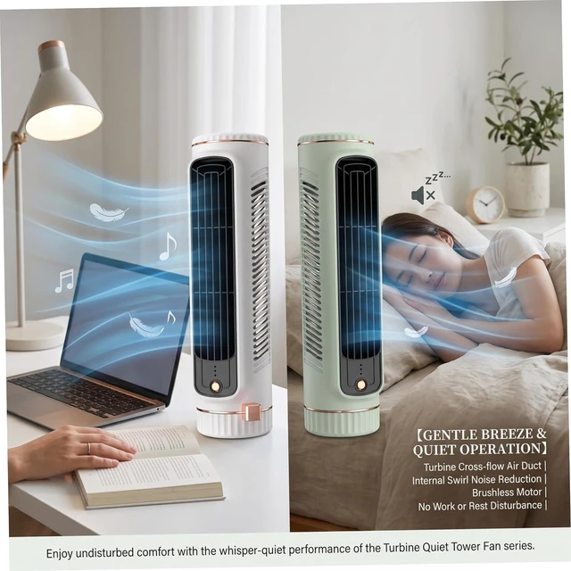 Alt view image 2 of 5 - 2 Pack Cooling Tower Fans, Portable Desktop Cold Air Fans 2-in-1 Stand/lay Flat Design, Usb Rechargeable, White & Green Cold Air Fan Desk Fan for Bedroom