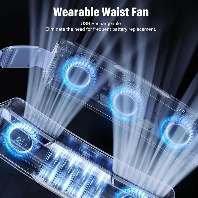 Alt view image 5 of 7 - Wearable Waist Fan Strong Wind Portable USB Rechargeable Cooling Belt Fan for Outdoor Sports Work Travel Lightweight ABS 5000mAh Battery (White)