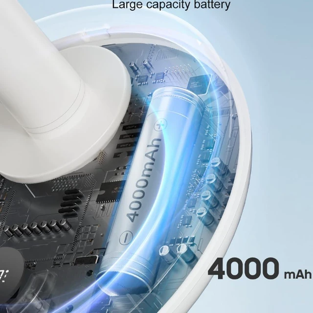 Alt view image 2 of 6 - Smart Oscillating Desktop Fan with 5 Gear Wind Speeds, USB Rechargeable, 4000mAh