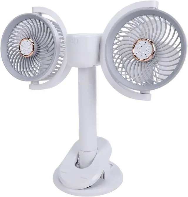 Alt view image 4 of 7 - Dual Head On Fan, Rechargeable 2400mAh Battery Portable Desk Fan with LED Light, 360 Rotation 4 Speed Adjustable for Bedroom Office Camping Travel