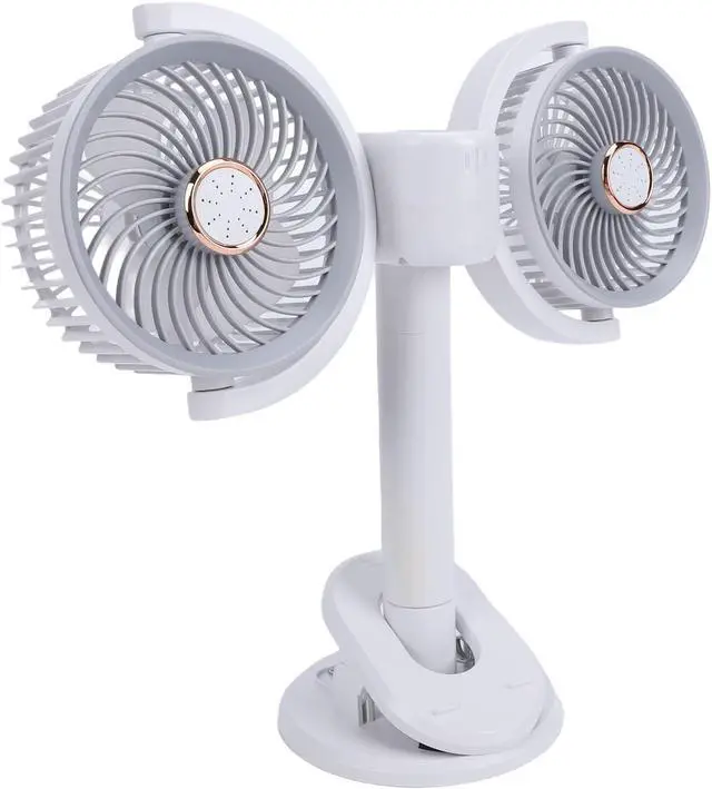 Alt view image 3 of 7 - Dual Head On Fan, Rechargeable 2400mAh Battery Portable Desk Fan with LED Light, 360 Rotation 4 Speed Adjustable for Bedroom Office Camping Travel