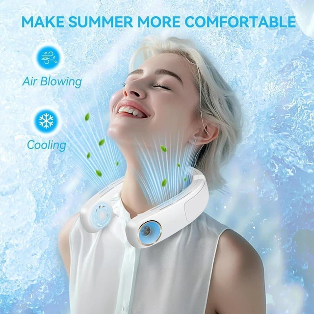 Alt view image 5 of 7 - neck fan, Neck Air Conditioner Portable Fan Rechargeable Bladeless Fans That Blow Cold Personal Cooler White
