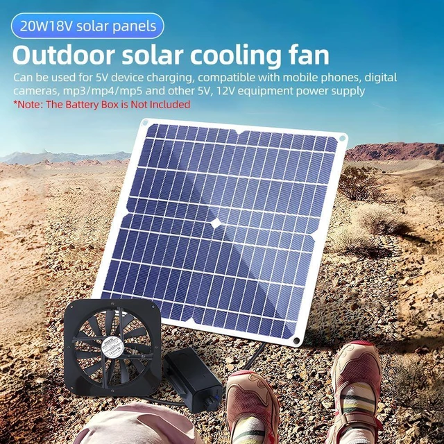 Alt view image 2 of 2 - Kavolet Versatile Efficient Solar Fan 20W Vent High Speed Air Outside Kit for Pet Houses Windows USB